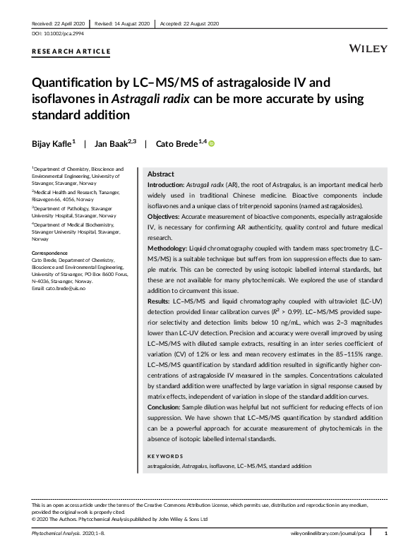 (PDF) Quantification by LC–MS/MS of astragaloside IV and isoflavones in ...