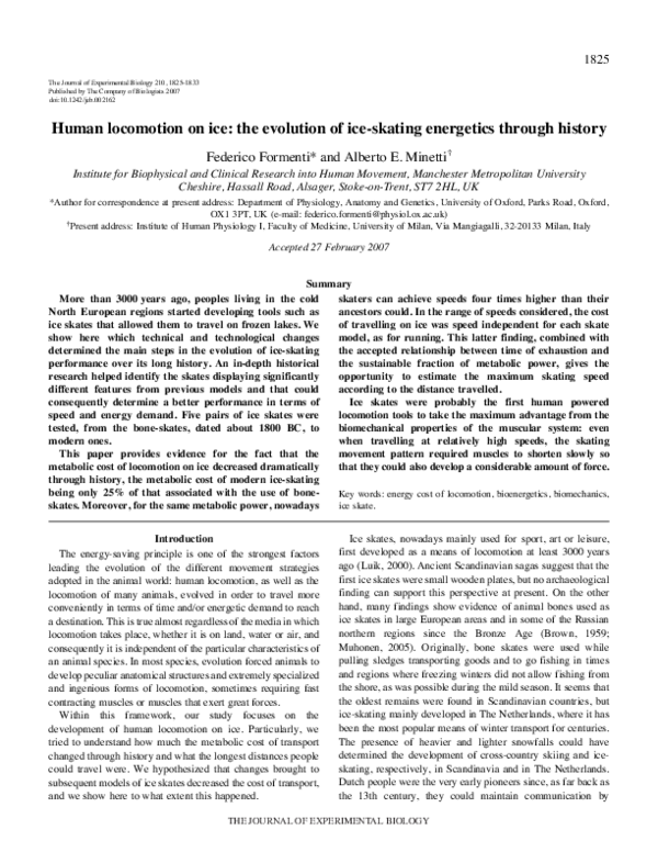 (PDF) Human locomotion on ice: the evolution of ice-skating energetics ...