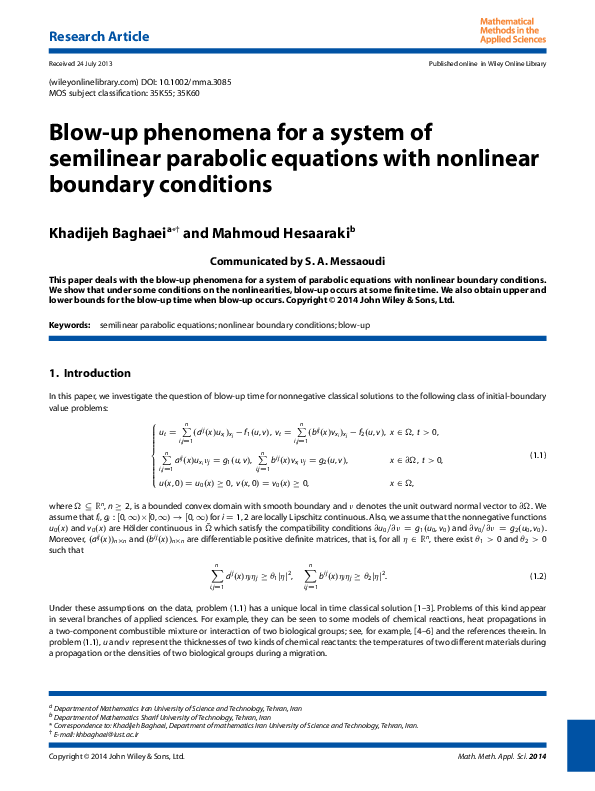 (PDF) Blow-up phenomena for a system of semilinear parabolic equations ...