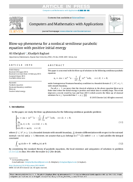 (PDF) Blow-up phenomena for a nonlocal semilinear parabolic equation ...