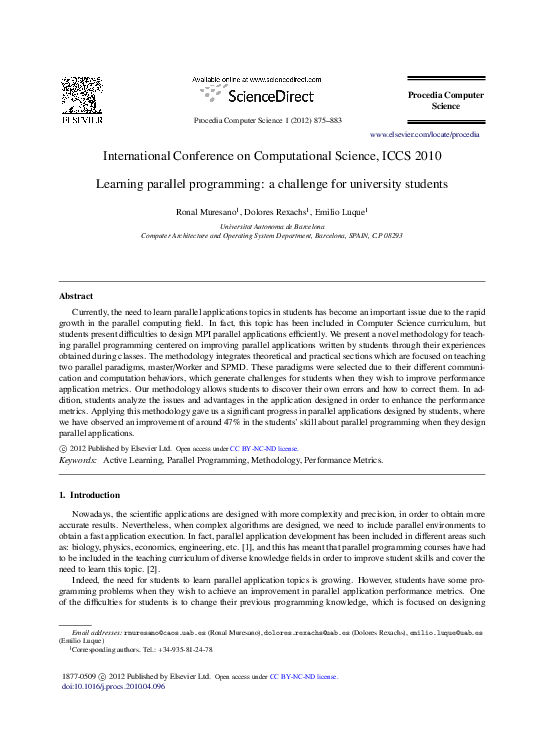 (PDF) Learning parallel programming: a challenge for university students