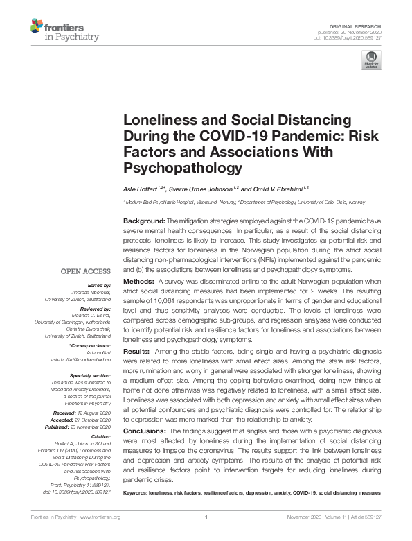 (PDF) Loneliness and social distancing during the COVID-19 pandemic ...