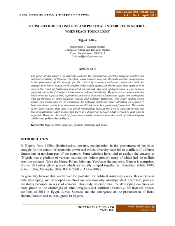 (PDF) Ethno-Religious Conflicts and Political Instability in Nigeria ...