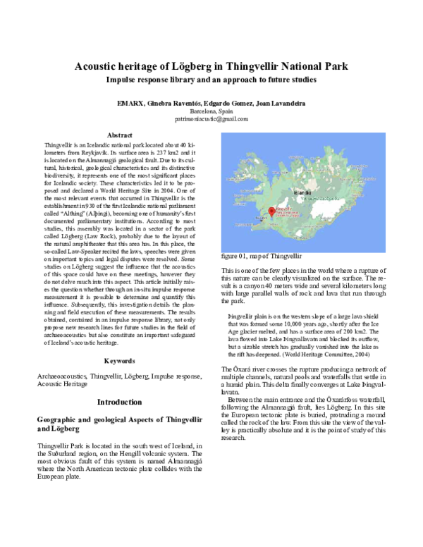 (PDF) Acoustic Heritage of Logberg in Thingvellir National Park