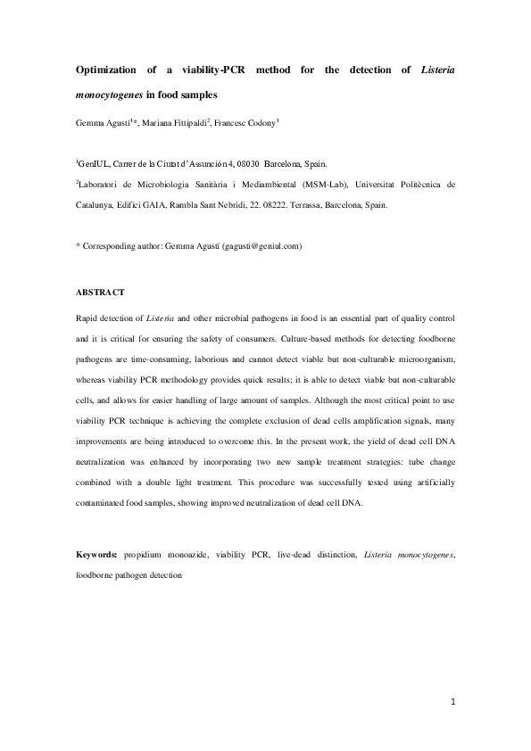 (PDF) Optimization of a Viability PCR Method for the Detection of ...