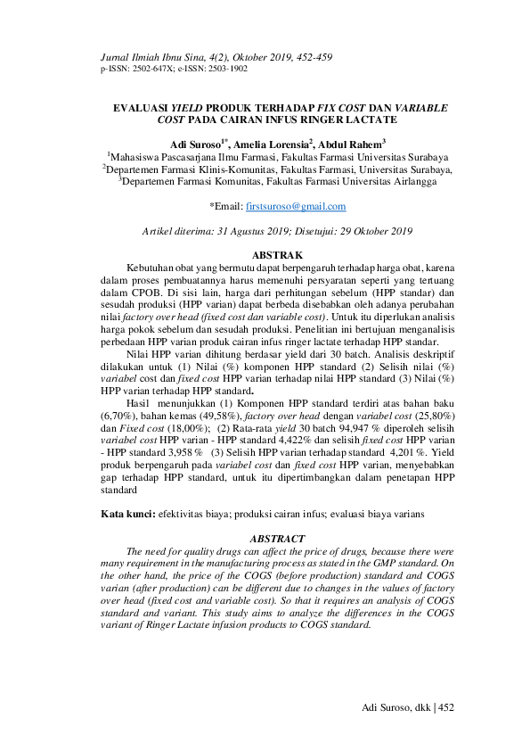 (PDF) Evaluasi Yield Produk Terhadap Fix Cost Dan Variable Cost Pada ...