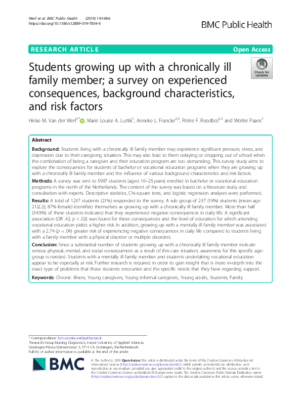 (PDF) Students growing up with a chronically ill family member; a ...