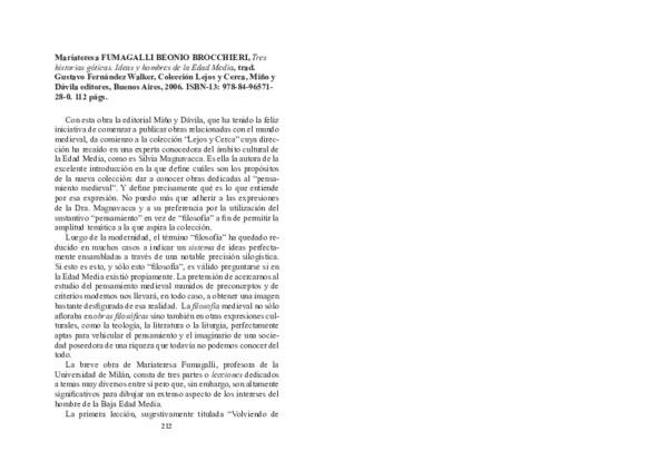 (PDF) Maríateresa Fumagalli Beonio Brocchieri. Tres historias góticas