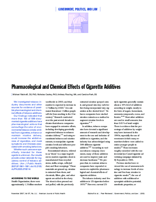 (PDF) Pharmacological and Chemical Effects of Cigarette Additives