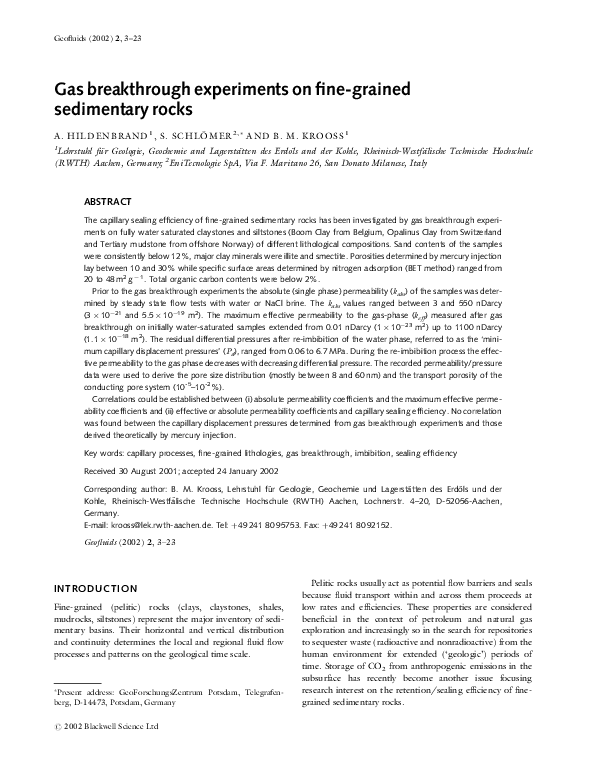 (PDF) Gas breakthrough experiments on fine-grained sedimentary rocks