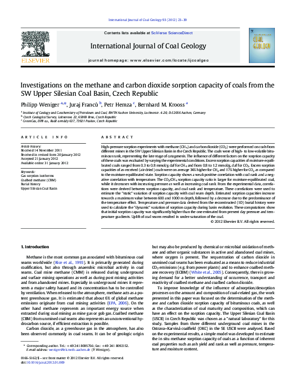 (PDF) Investigations on the methane and carbon dioxide sorption ...