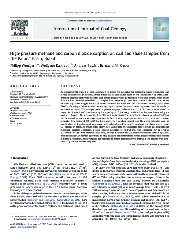 (PDF) High-pressure methane and carbon dioxide sorption on coal and ...