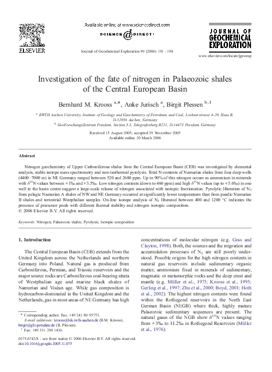 (PDF) Investigation of the fate of nitrogen in Palaeozoic shales of the ...