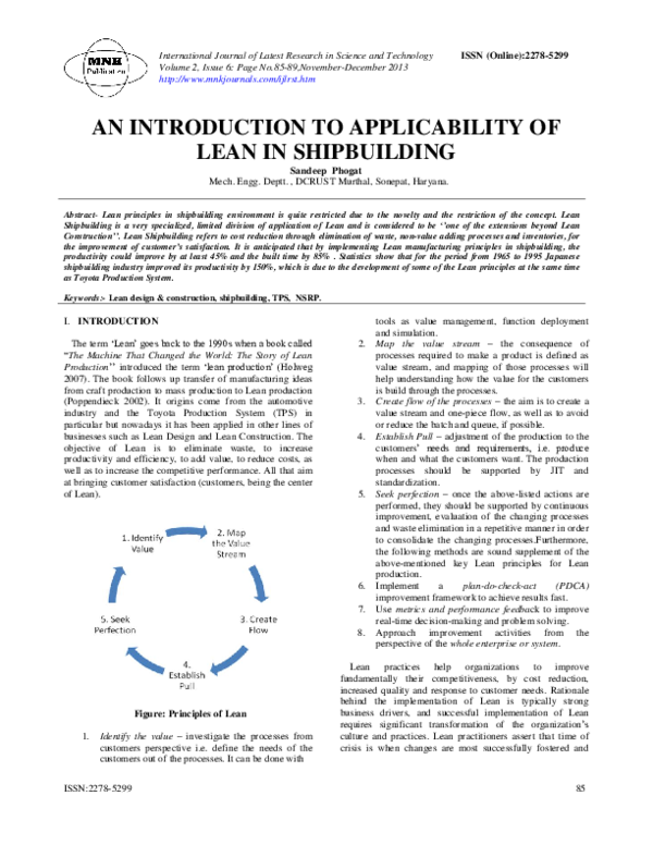 (PDF) Paper 6: AN INTRODUCTION TO APPLICABILITY OF LEAN IN SHIPBUILDING