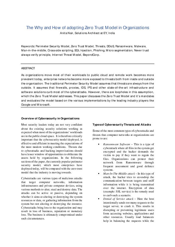 Pdf The Why And How Of Adopting Zero Trust Model In Organizations