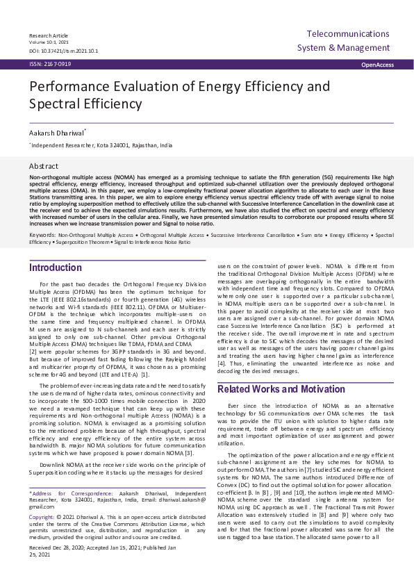 (PDF) Performance Evaluation of Energy Efficiency and Spectral Efficiency