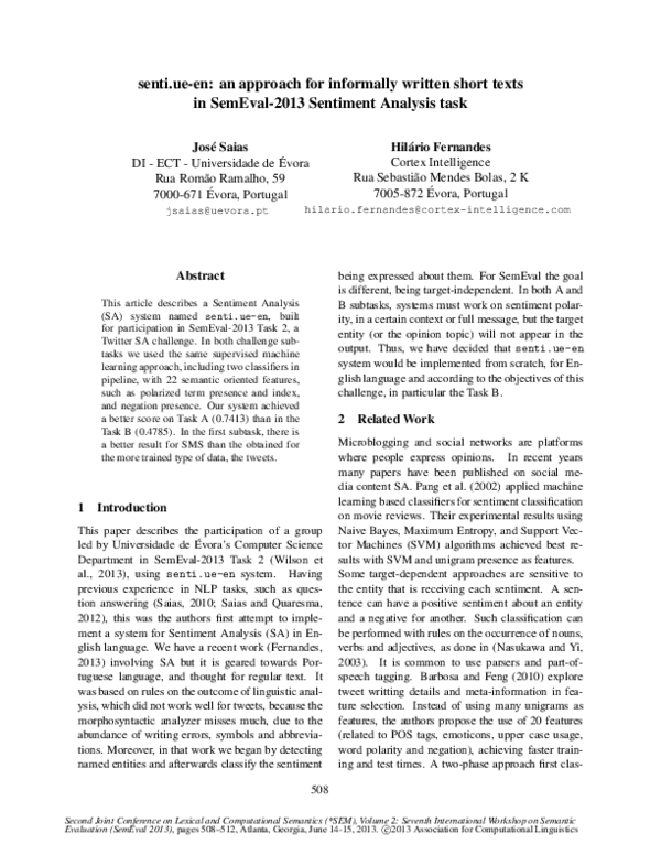 (PDF) Senti. Ue-En: An Approach for Informally Written Short Texts in ...
