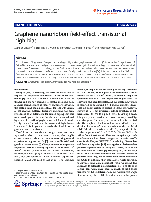 (PDF) Graphene nanoribbon fieldeffect transistor at high bias