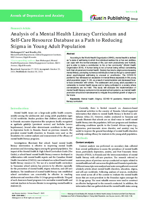 (PDF) Analysis of a Mental Health Literacy Curriculum and Self-Care ...