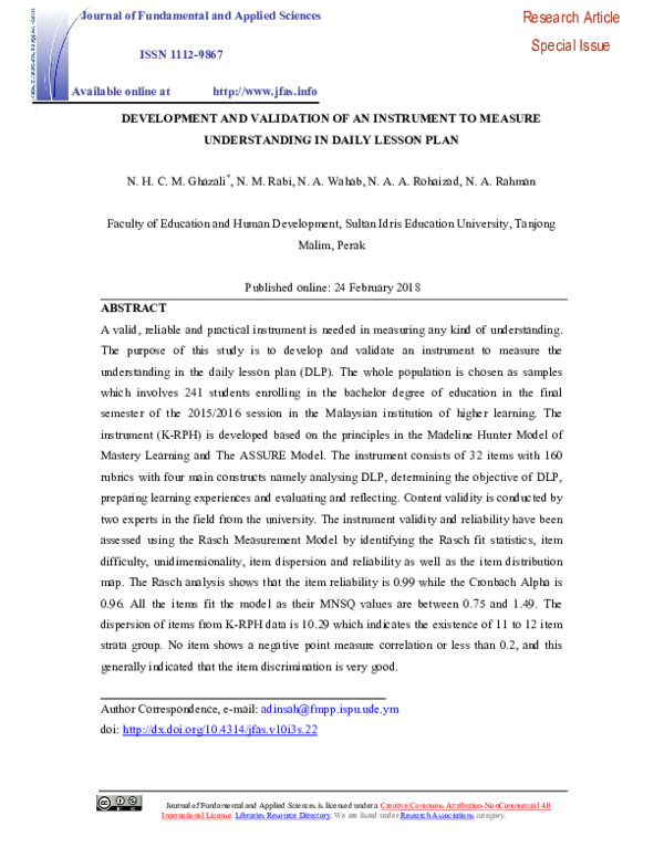 (PDF) Development and validation of an instrument to measure ...