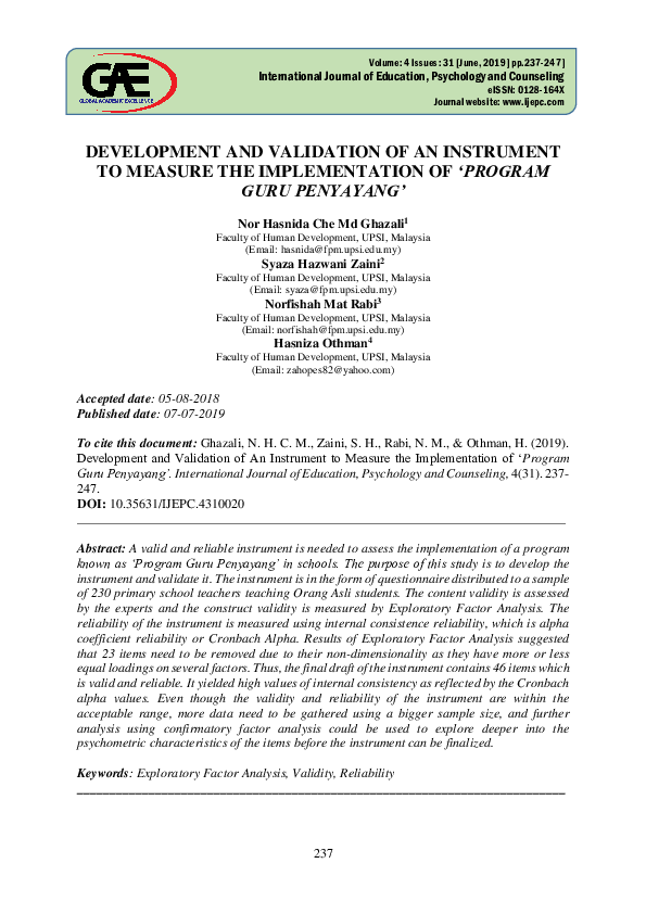 (PDF) Development and Validation of an Instrument to Measure the ...