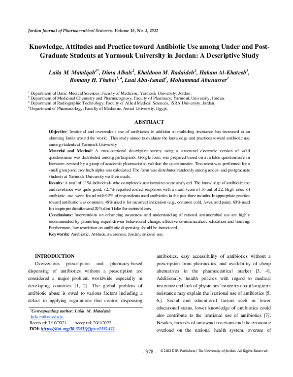 (PDF) Knowledge, Attitudes and Practice toward Antibiotic Use among ...