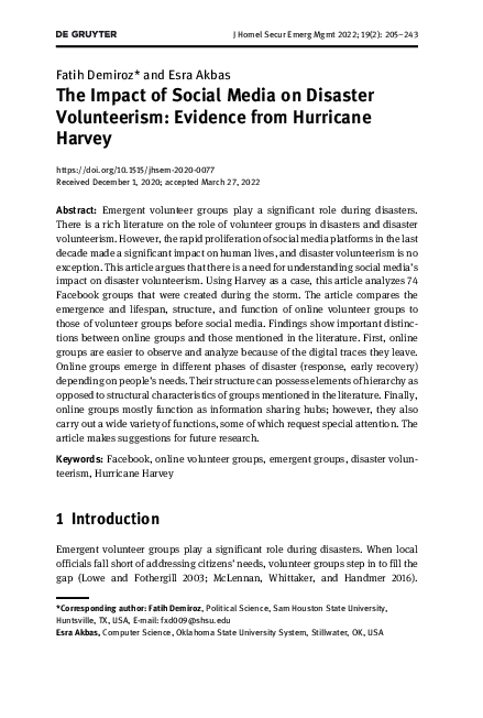 (PDF) The Impact of Social Media on Disaster Volunteerism: Evidence ...