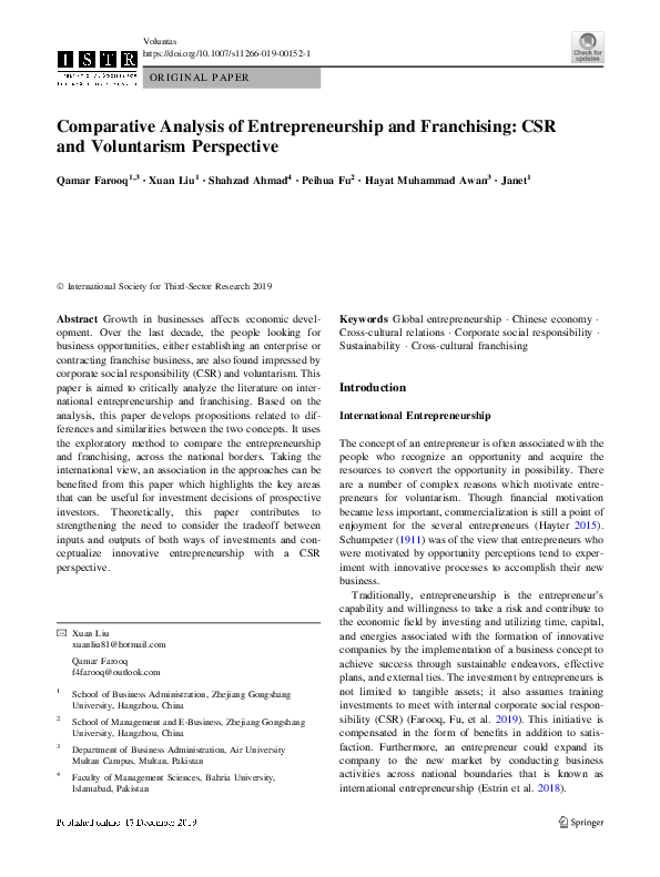 (PDF) Comparative Analysis of Entrepreneurship and Franchising: CSR and ...