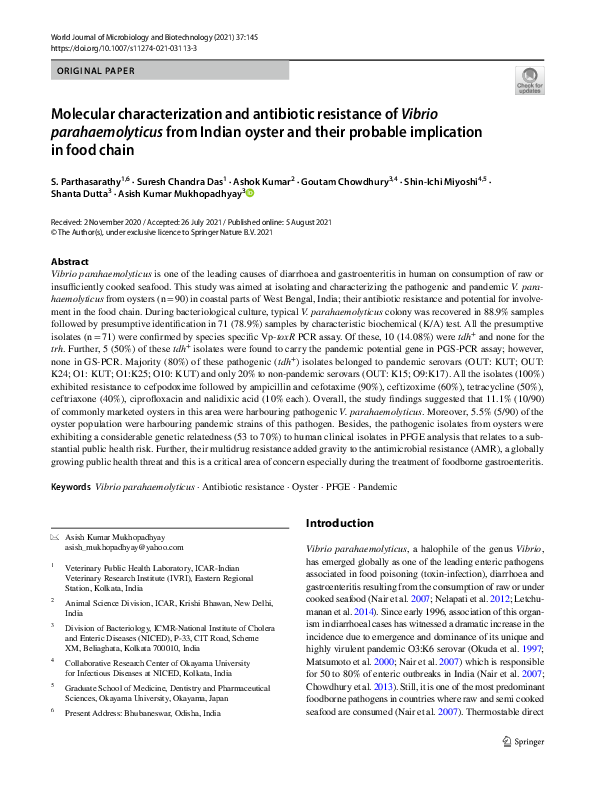 (PDF) Molecular characterization and antibiotic resistance of Vibrio ...