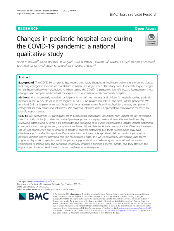 (PDF) Changes in pediatric hospital care during the COVID-19 pandemic ...