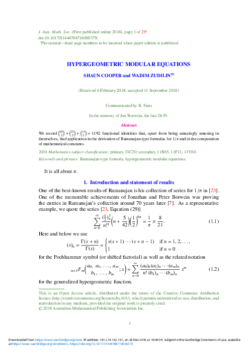 (PDF) Hypergeometric Modular Equations