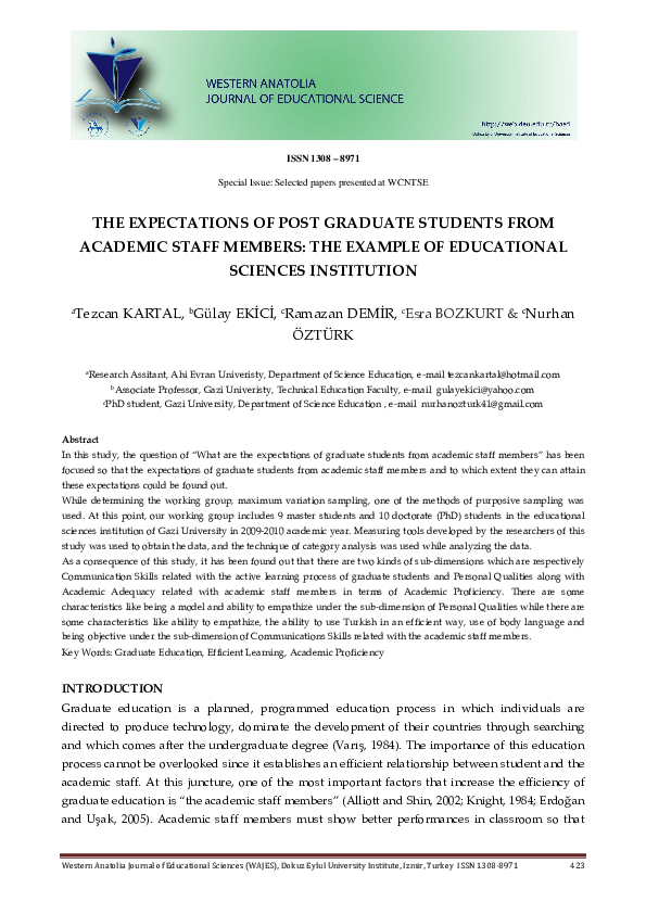 (PDF) The Expectations of Post Graduate Students from Academic Staff ...