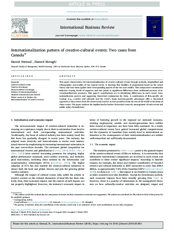 (PDF) Internationalization pattern of creative-cultural events: Two ...