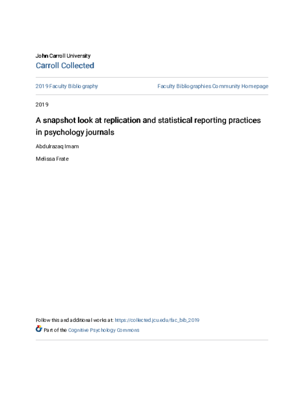 (PDF) A snapshot look at replication and statistical reporting ...