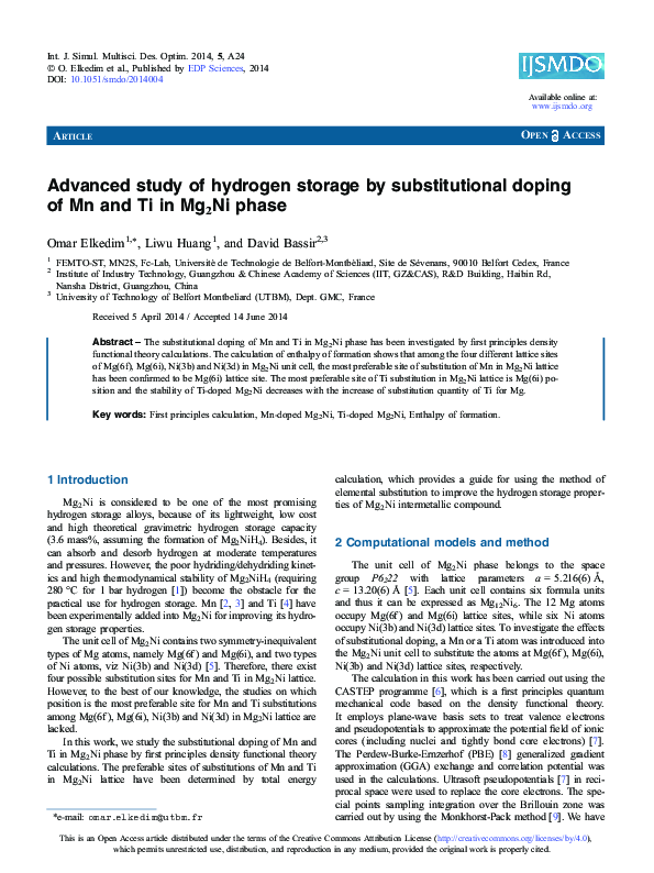 (PDF) Advanced study of hydrogen storage by substitutional doping of Mn ...