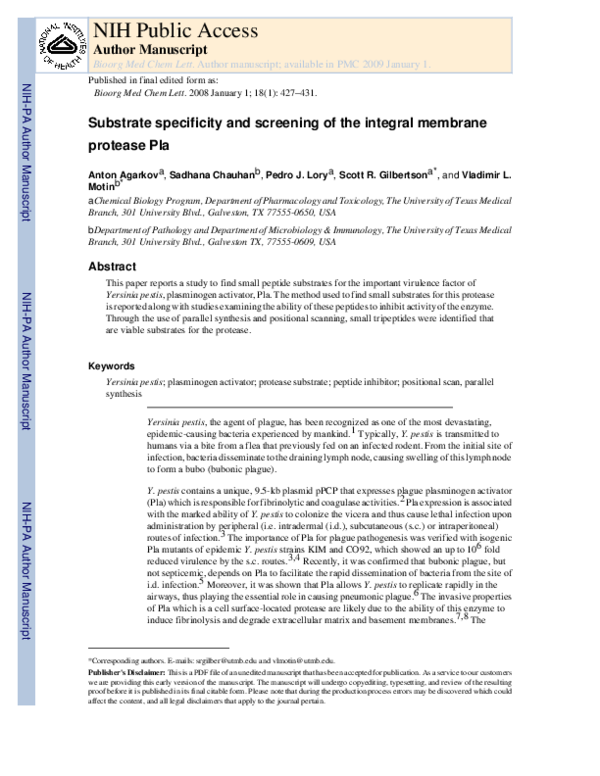(PDF) Substrate specificity and screening of the integral membrane ...