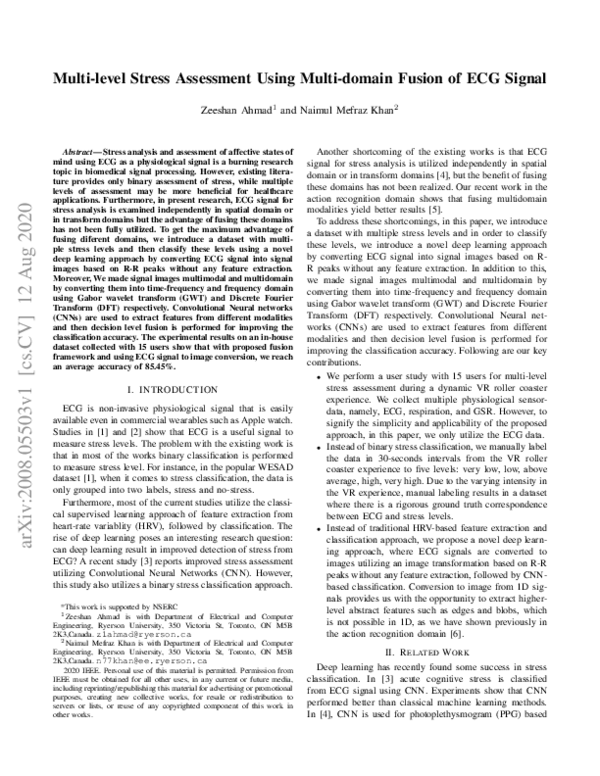 (PDF) Multi-level Stress Assessment Using Multi-domain Fusion of ECG Signal