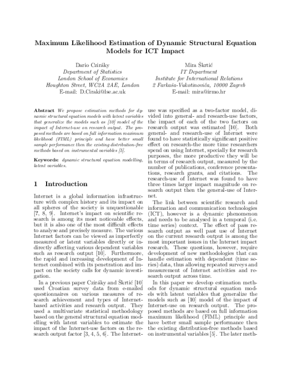  pdf maximum likelihood estimation of dynamic structural equation