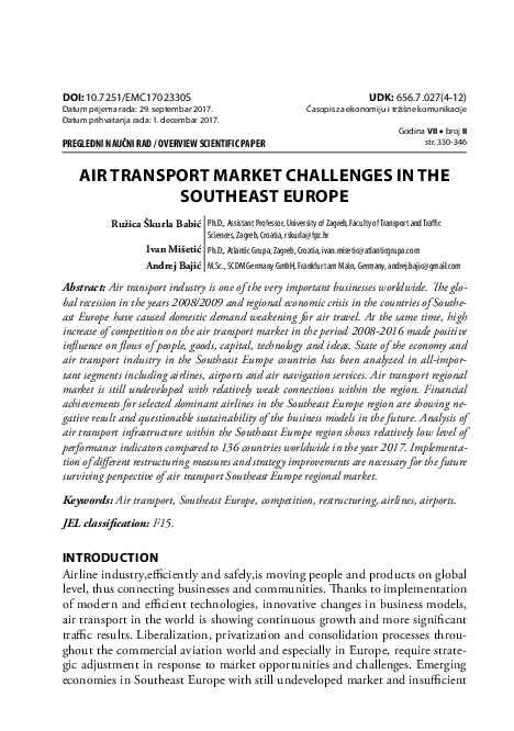 (PDF) Air Transport Market Challenges in the Southeast Europe