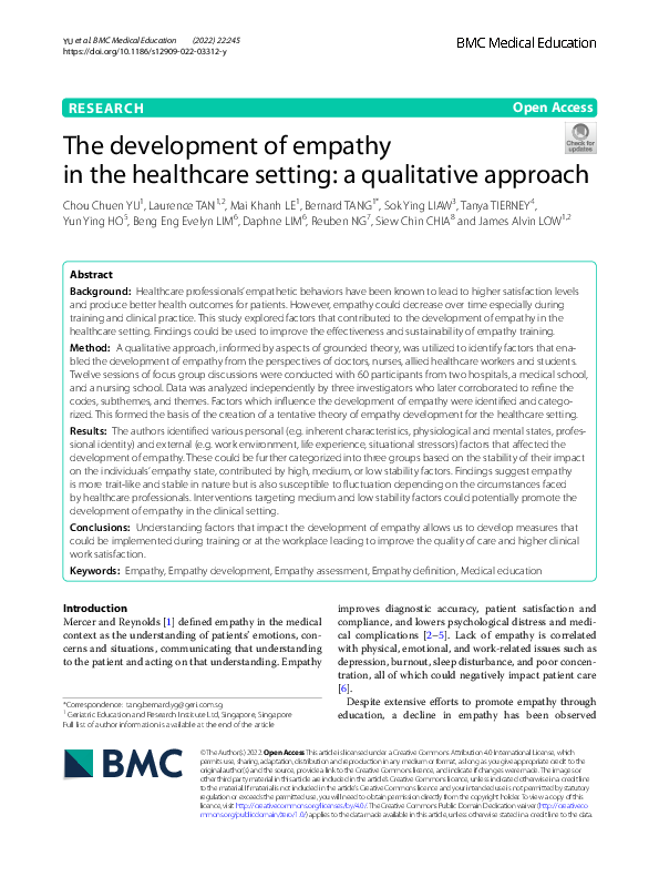 (PDF) The development of empathy in the healthcare setting: a ...