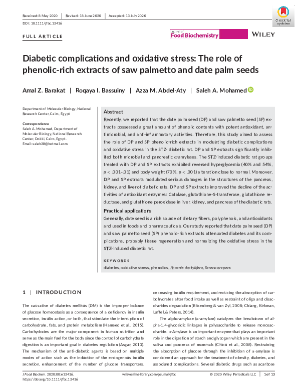 (PDF) Diabetic complications and oxidative stress: The role of phenolic ...