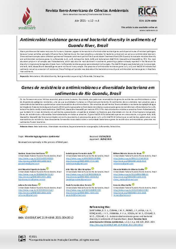 (PDF) Antimicrobial resistance genes and bacterial diversity in ...
