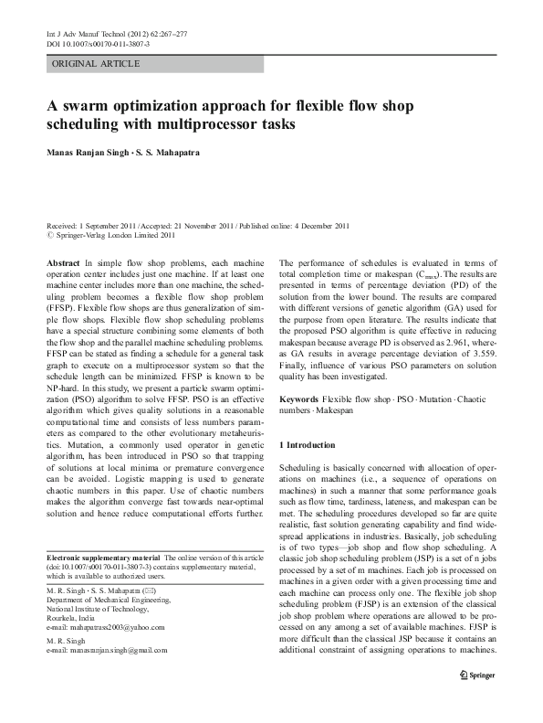 (PDF) A swarm optimization approach for flexible flow shop scheduling ...