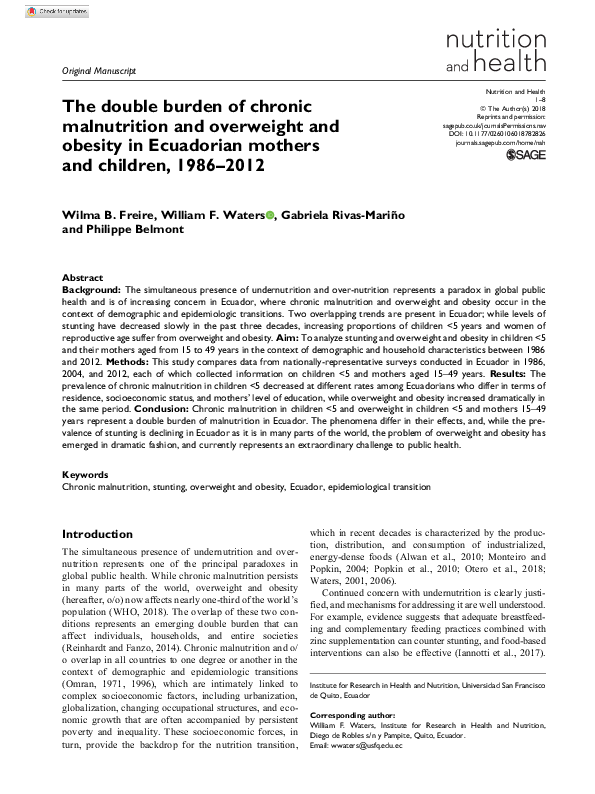 (PDF) The double burden of chronic malnutrition and overweight and ...