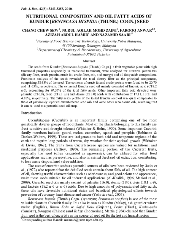 (PDF) Nutritional Composition and Oil Fatty Acids of Kundur [Benincasa ...