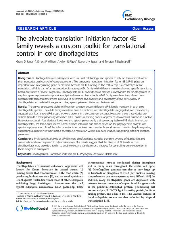 (PDF) The alveolate translation initiation factor 4E family reveals a ...