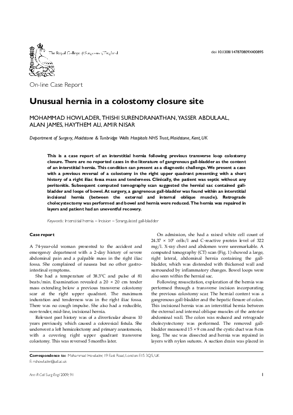 Pdf Unusual Hernia In A Colostomy Closure Site