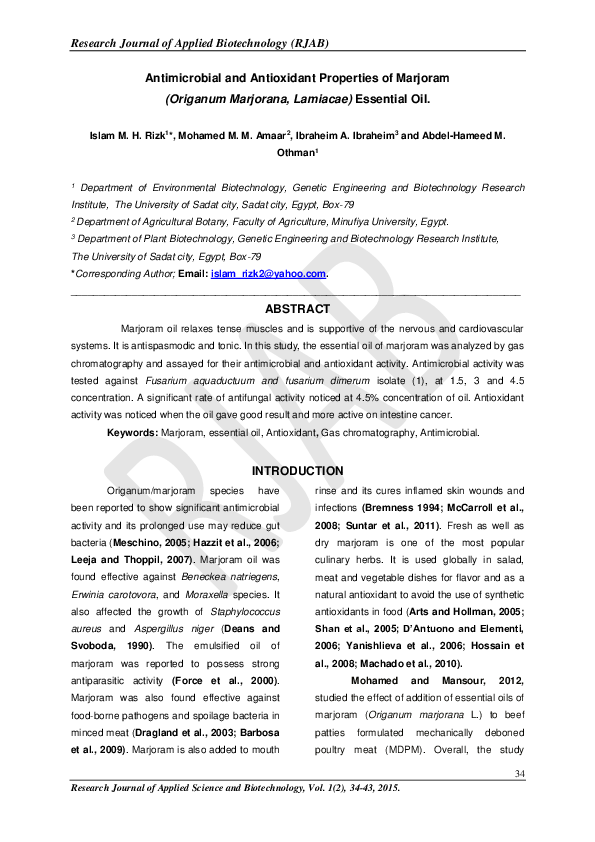 (PDF) Antimicrobial and Antioxidant Properties of Marjoram (Origanum Marjorana, Lamiacae