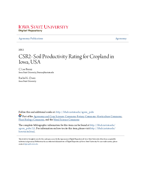 (PDF) CSR2- Soil Productivity Rating for Cropland in Iowa, USA