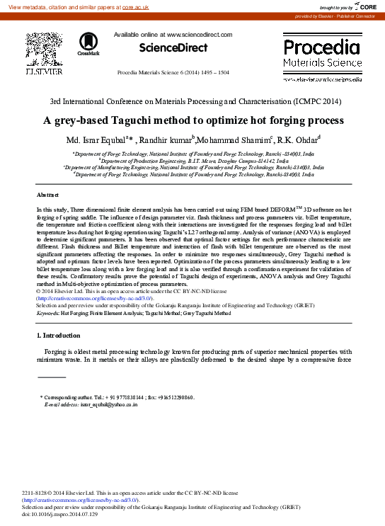 (PDF) A Grey-based Taguchi Method to Optimize Hot Forging Process